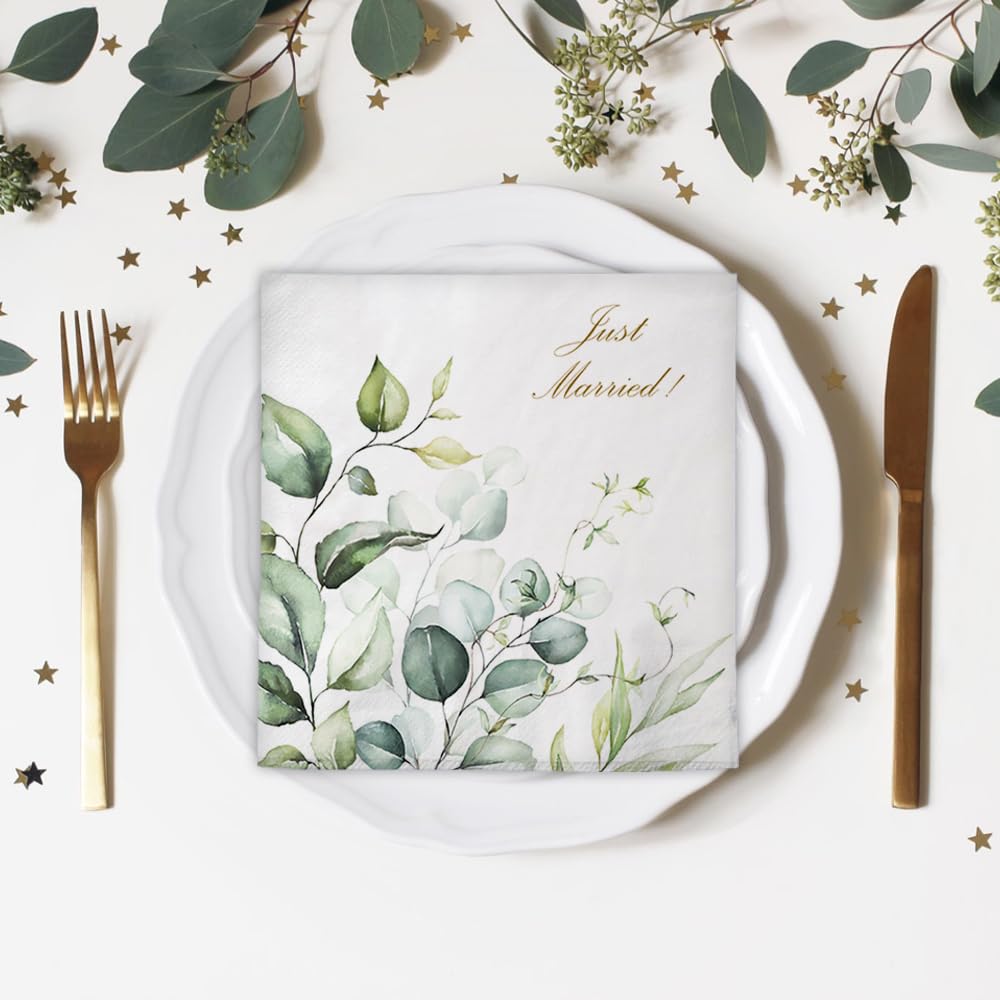 Anniversary House Eucalyptus Foliage Wedding Lunch Napkins - 3 Ply, 33cm Opened | Pack of 20 5