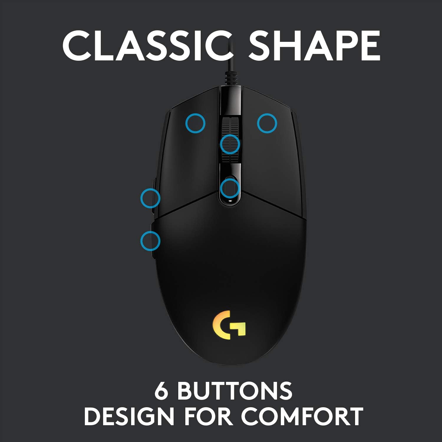 Logitech G203 LIGHTSYNC Gaming Mouse - 8K DPI, 6 Programmable Buttons, RGB Lighting, Lightweight Design - Black
