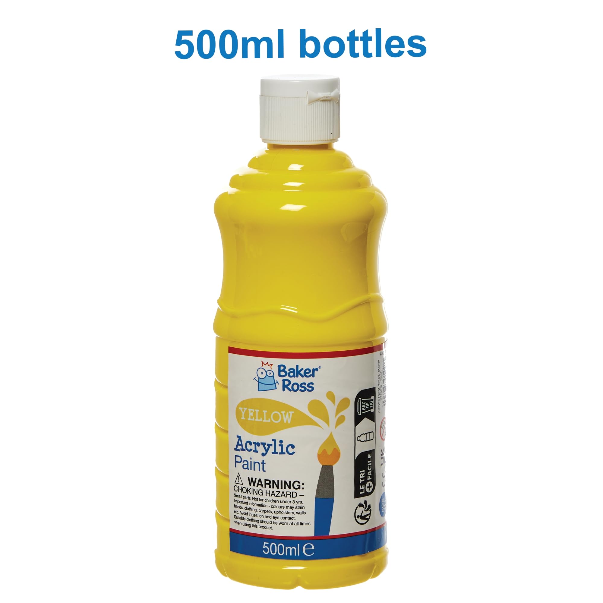 Baker Ross Yellow Acrylic Paint 500ml - Water-Based Washable Paint for Kids | Gloss Finish 3