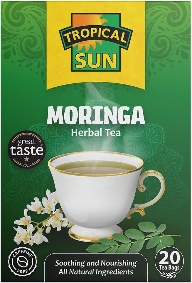 Tropical Sun Moringa-Tee, 100 % getrocknete Moringa Oleifera-Blätter, koffeinfreier Kräutertee, 1 Schachtel mit 20 Teebeuteln