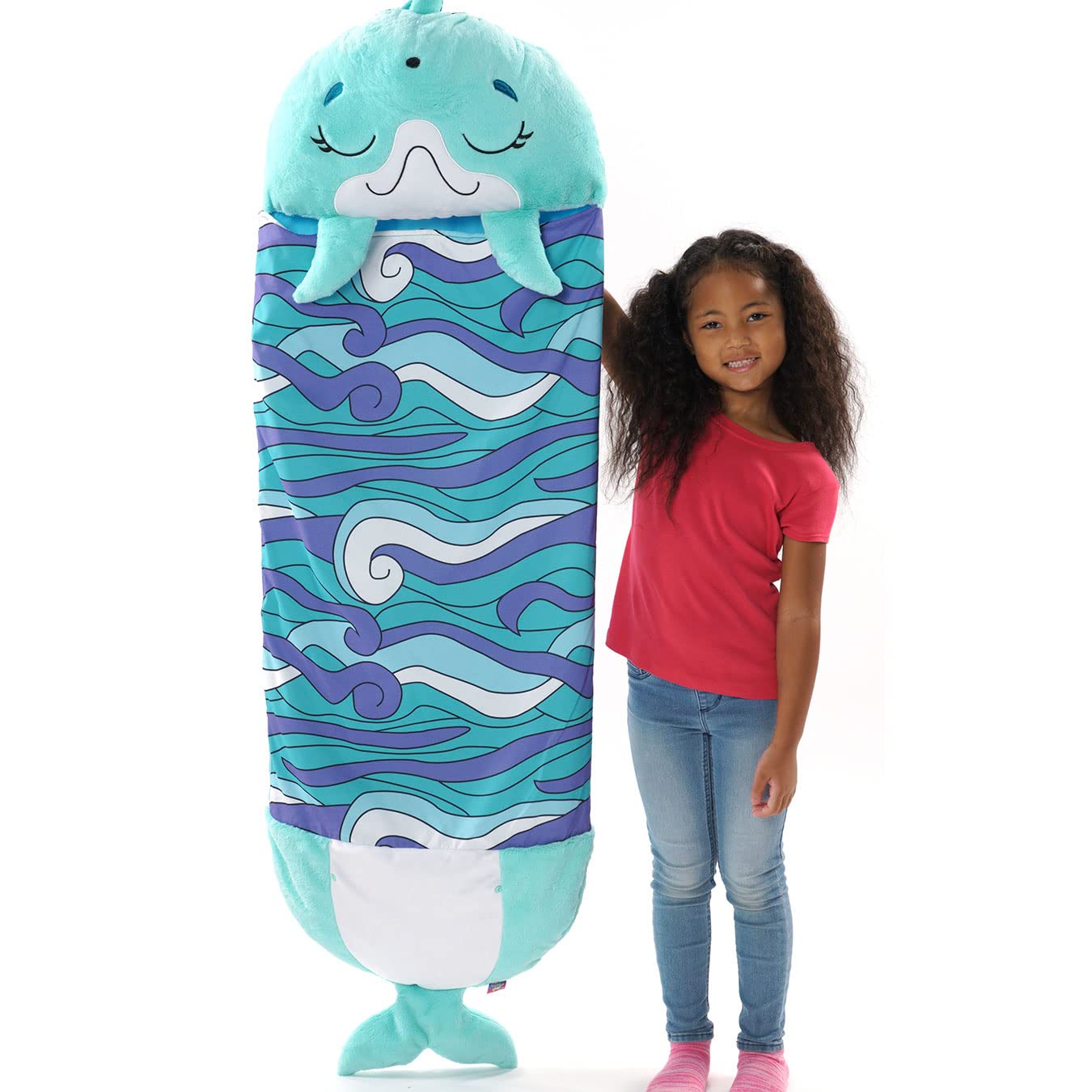 Happy Nappers Kids Sleeping Bag - Disco Dolphin - Plush Toy & Cozy Sleeping Bag for Nap Time  ( Large 7+ yrs)