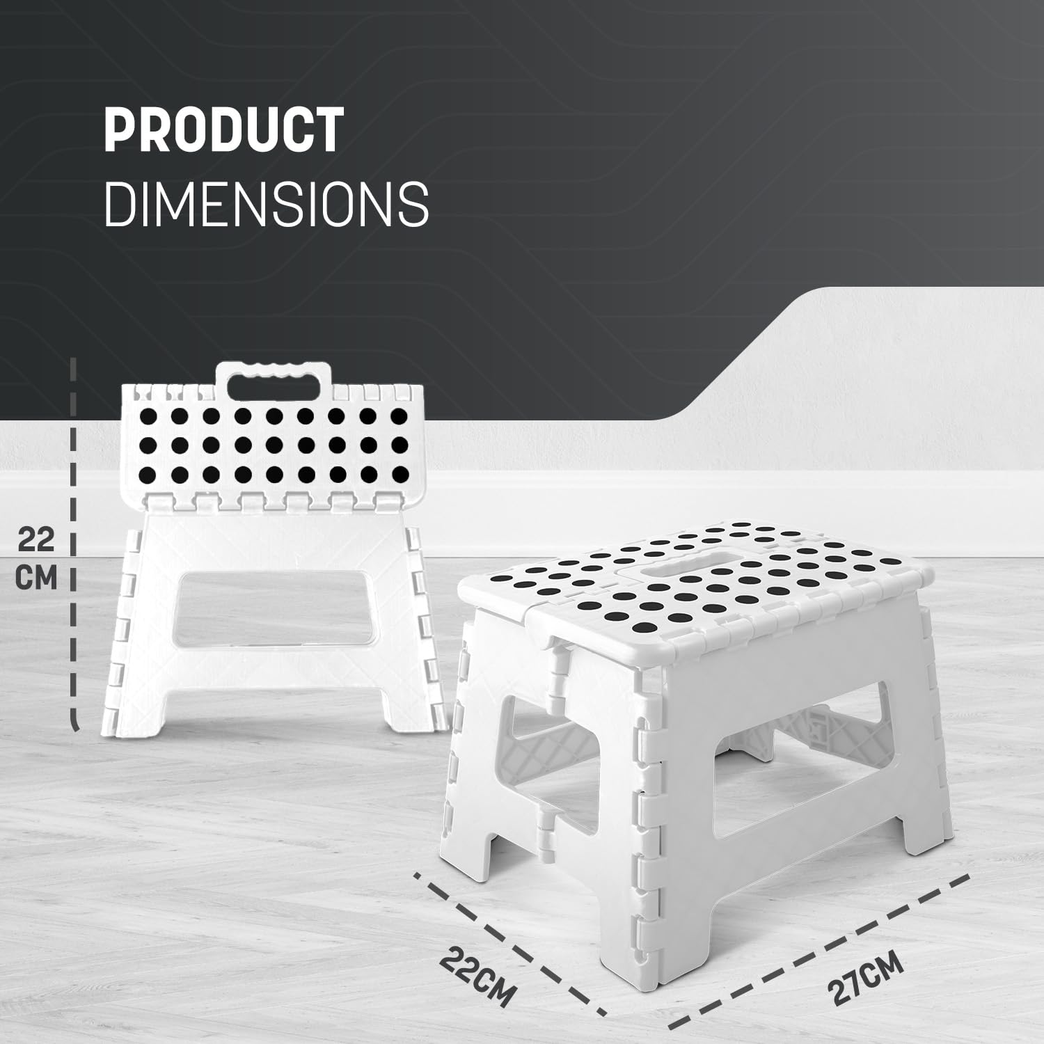 KEPLIN 9 Inch Heavy Duty Folding Step Stool - 150kg Capacity | White Plastic