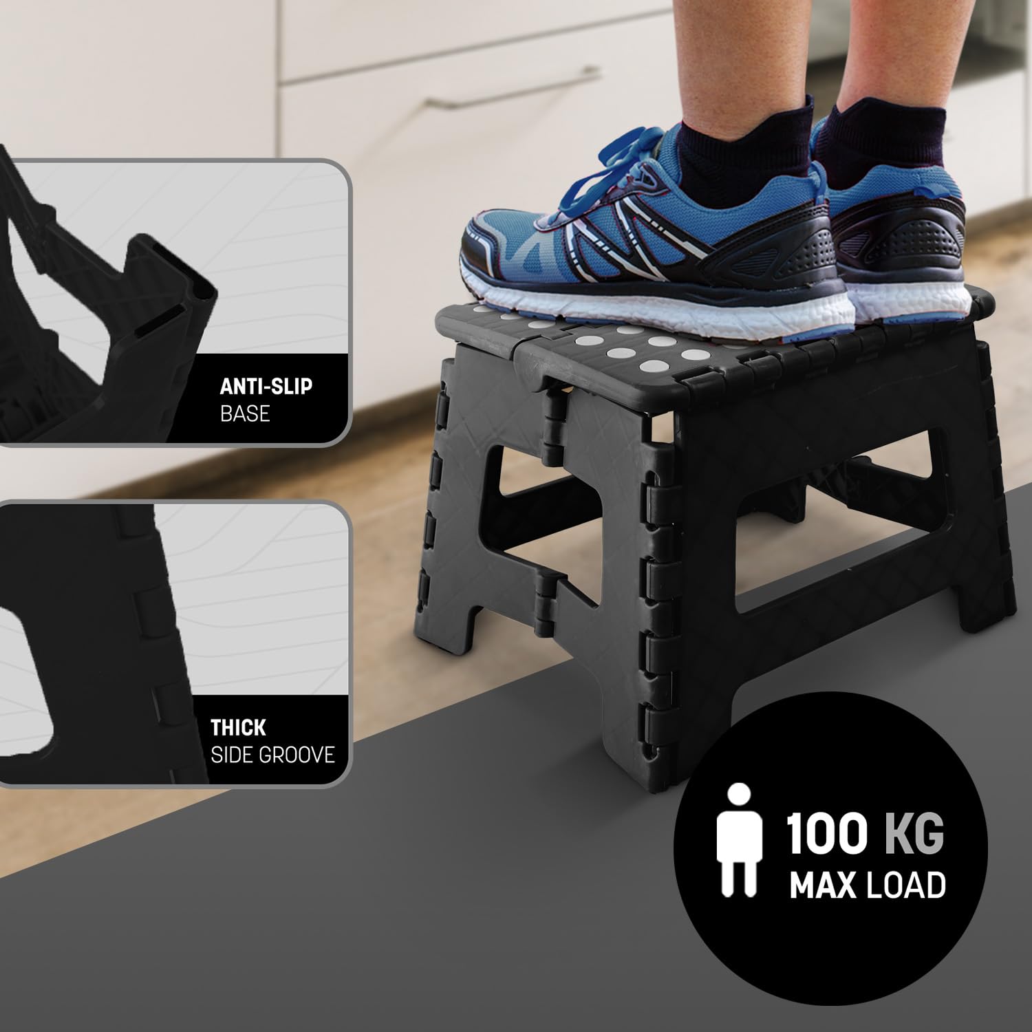KEPLIN 9 Inch Folding Step Stool - Heavy Duty Plastic | 150kg Capacity | Black 6