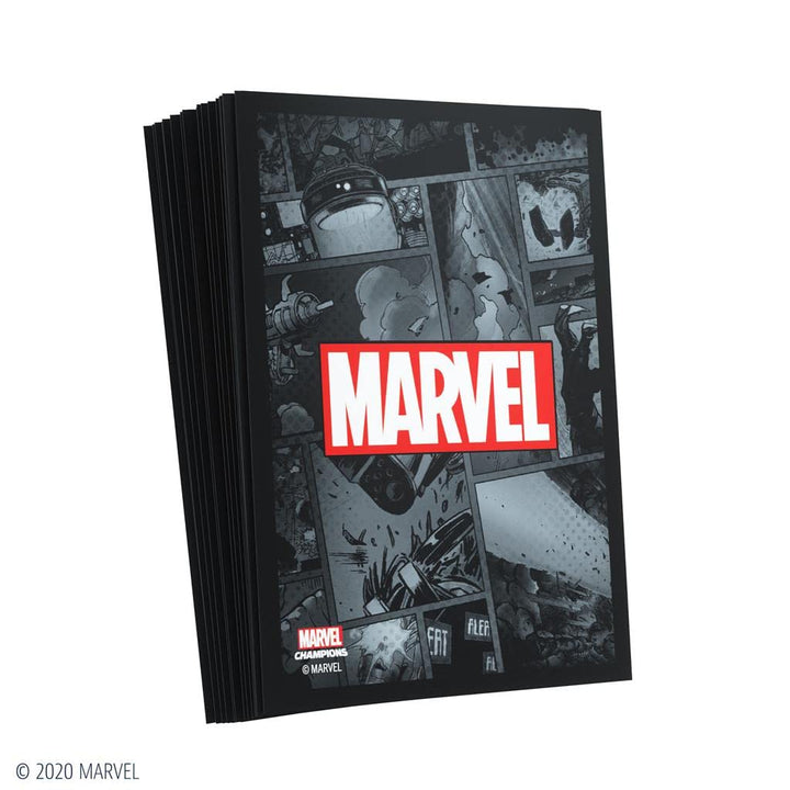 Gamegenic Marvel Champions Sleeves - Black, 50-Pack with Transparent Case