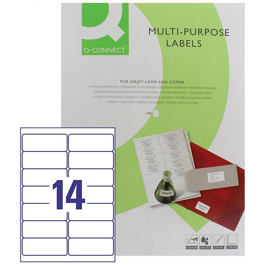 Q-Connect Multipurpose Labels - 99.1x38.1mm, White, 1400 Pack | 14 Labels/Sheet