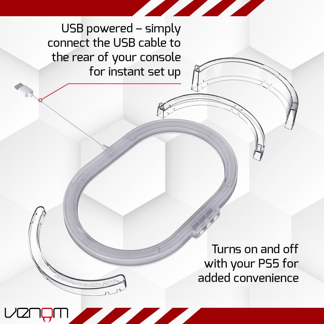 Venom PS5 Horizontal Console Stand with LED Lighting - 8 Color Options, USB Powered, Compatible with Slim Disc & Digital Models 3