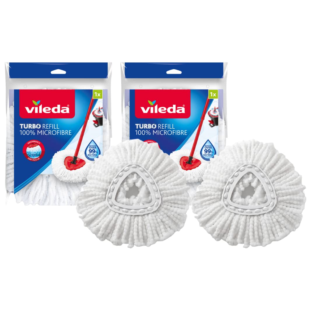 Vileda Turbo Spin Mop Refill - Twin Pack | Removes 99% Bacteria with Water | Lasts 6 Months 1