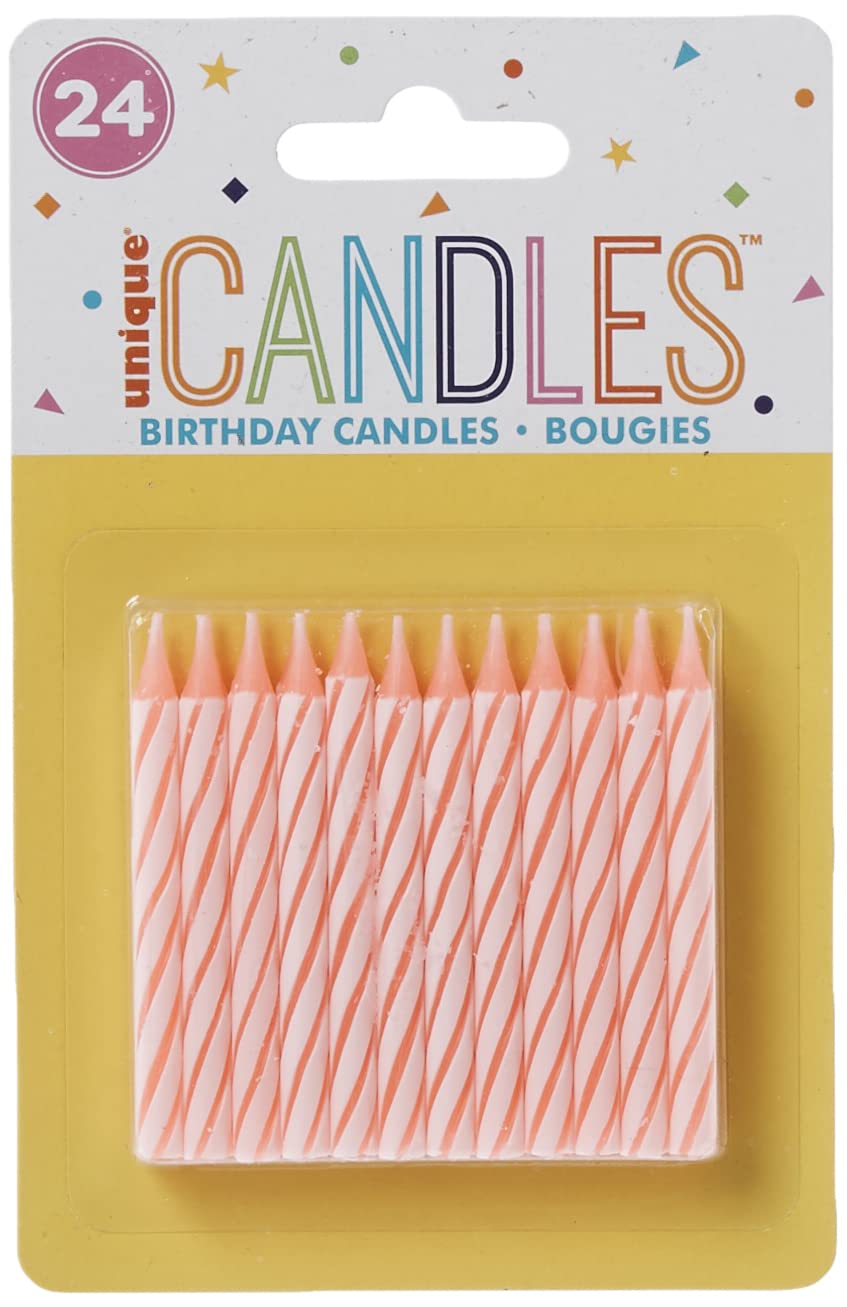 Unique Party Striped Pink Birthday Candles - Pack of 24 | 2.5" Height | Chocolate Scented