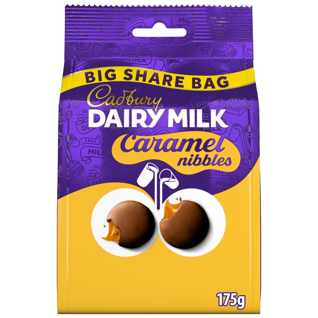 Cadbury Dairy Milk Caramel Nibbles Chocolate Bag, Milk Chocolate With Gooey Caramel Treats
