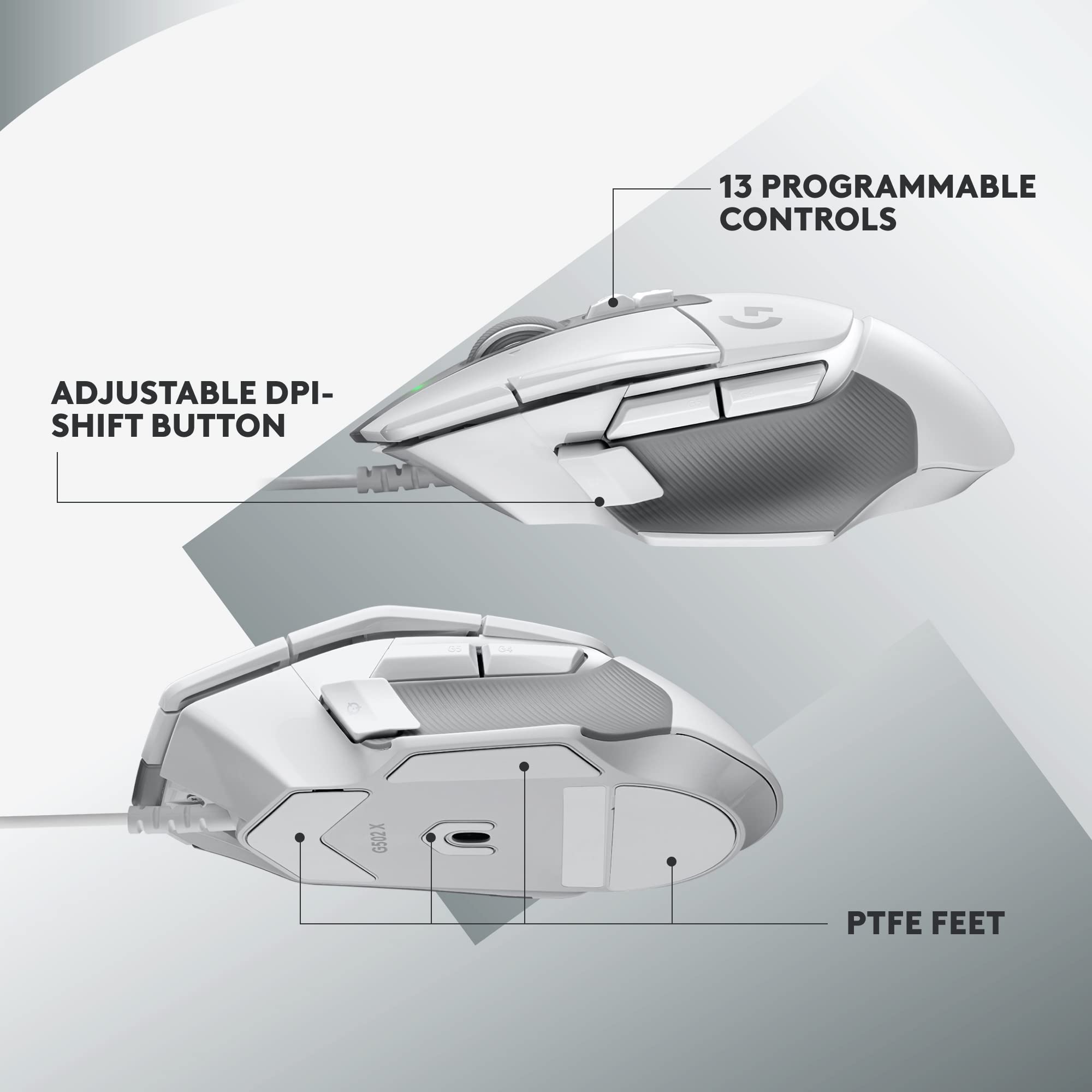 Logitech G G502 X Wired Gaming Mouse - White - 910-006146 - LIGHTFORCE Hybrid Optical-Mechanical Switches 12