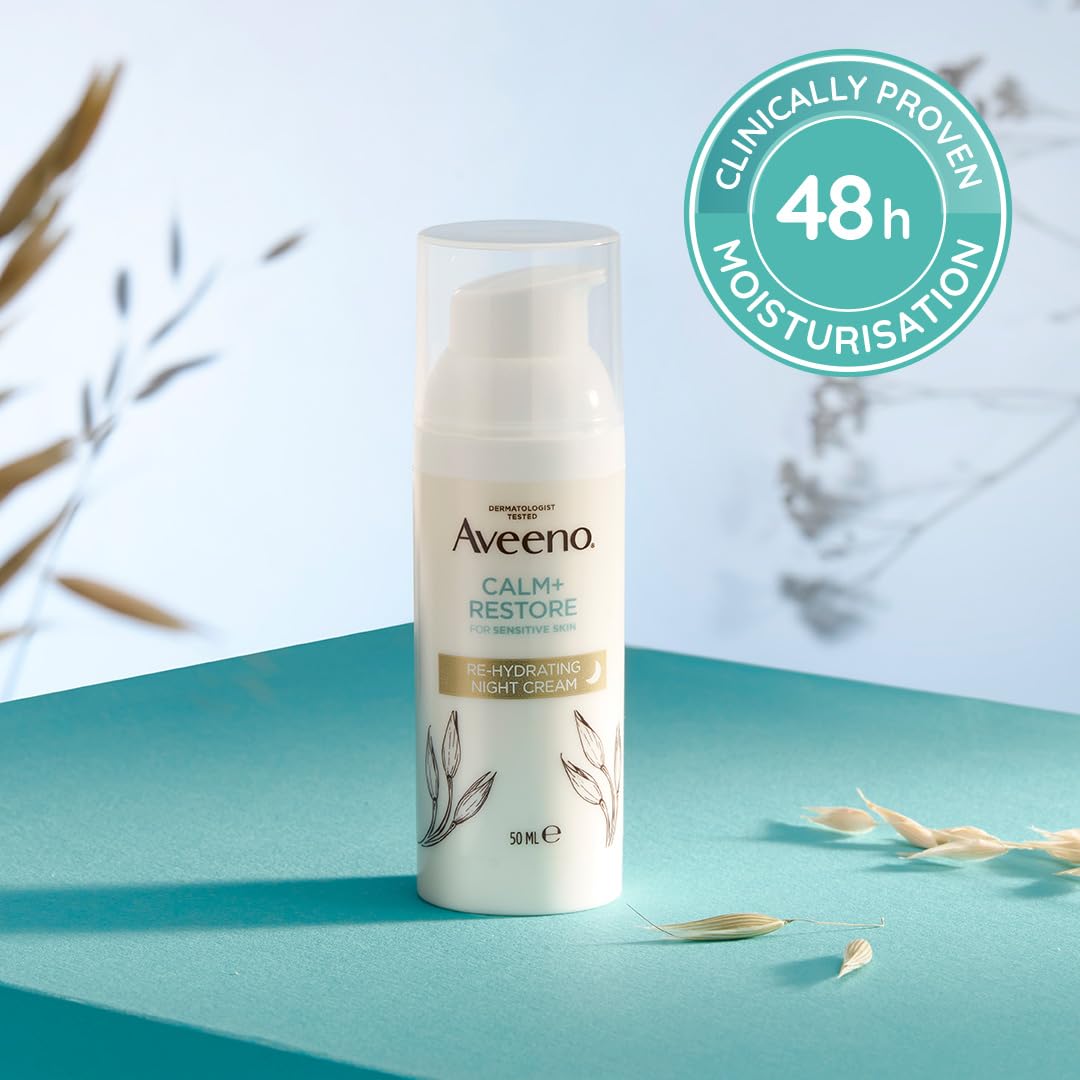 Aveeno Calm + Restore Re-Hydrating Night Cream (50ml) - Fragrance-Free Moisturizer for Sensitive Skin 2