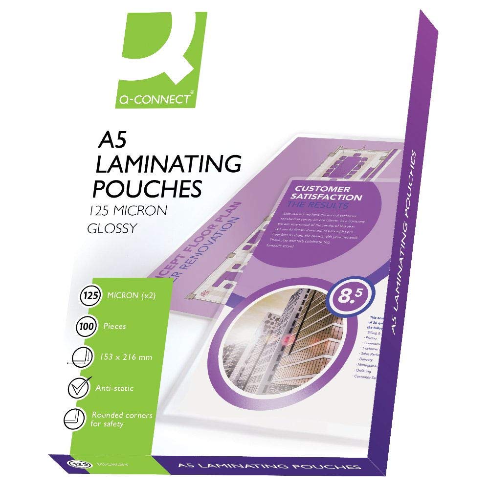 Q-Connect A5 Laminating Pouch 125 Micron (Pack of 100) KF04108,153 x 216 mm 1