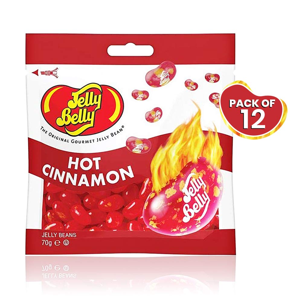 Jelly Belly Hot Cinnamon Jelly Beans - 12 x 70g Re-sealable Grab and Go Bags
