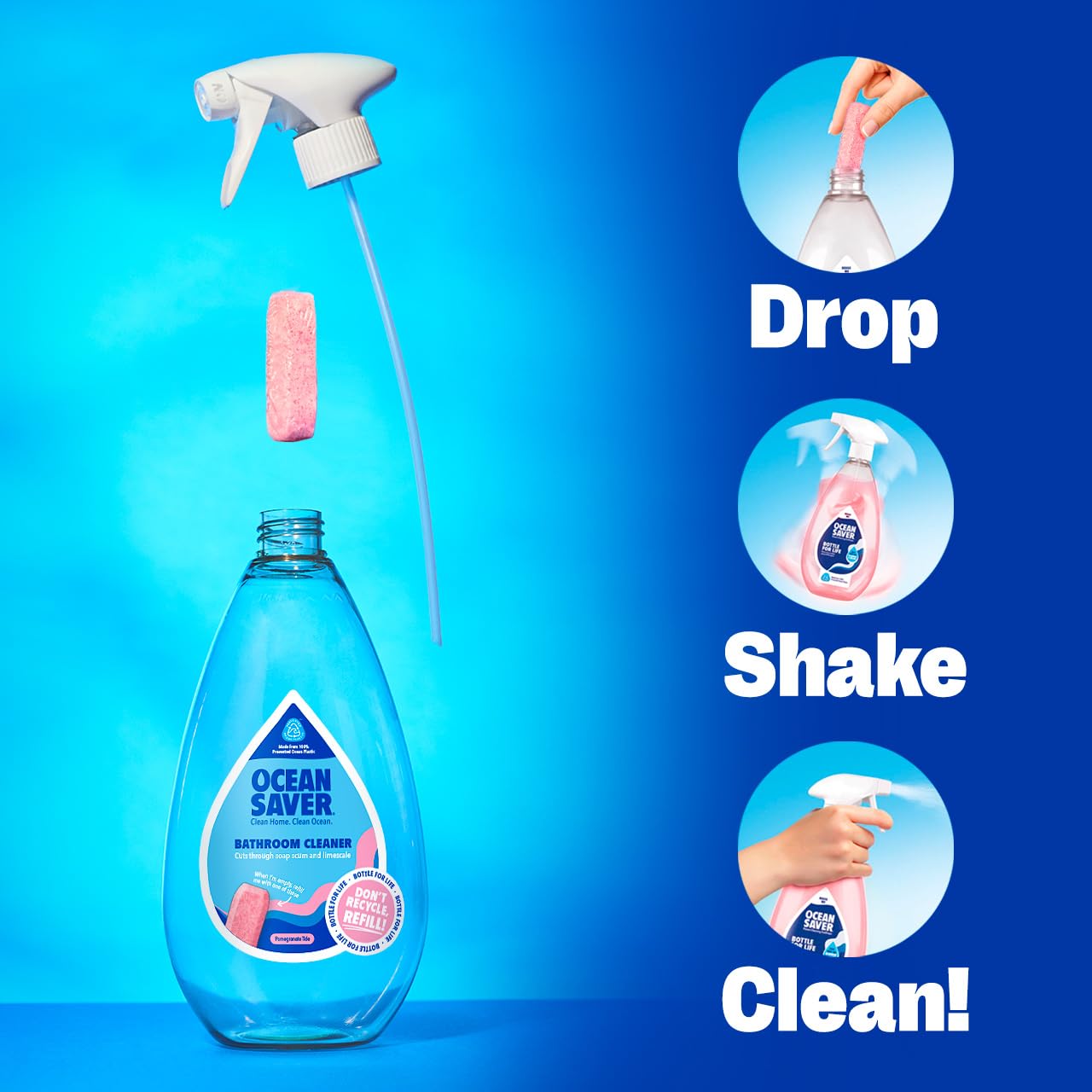 OceanSaver Eco Multi-Surface Bathroom Cleaner Refills - 6x 10ml Tablets | Pomegranate Scent 3