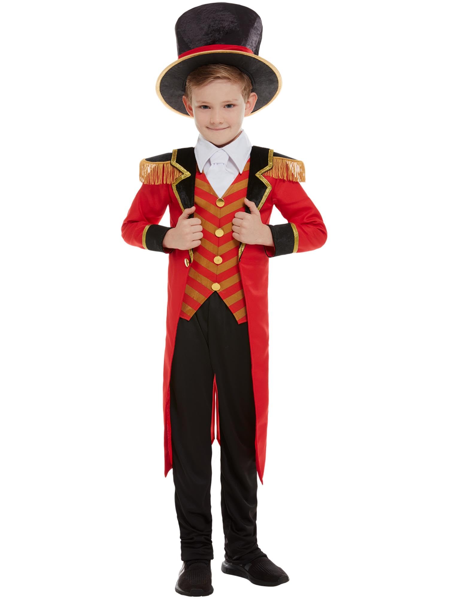Smiffys Deluxe Ringmaster Costume - Red Jacket, Mock Shirt, Trousers & Hat for Boys
