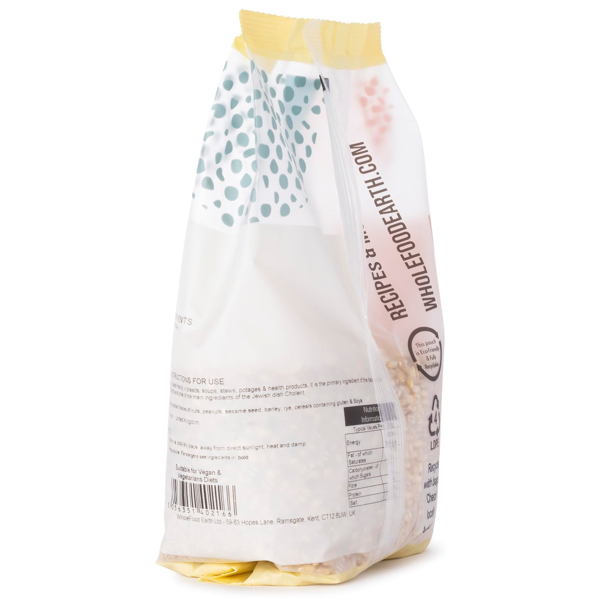 Wholefood Earth Pearl Barley 500 g | GMO Free | High Fibre