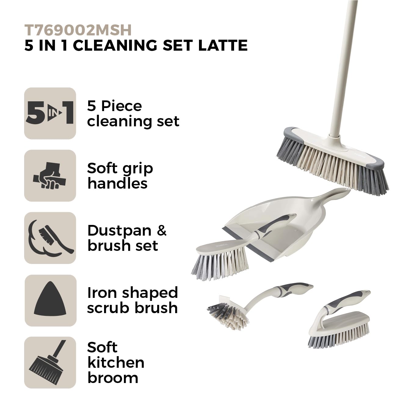Tower T769002MSH 5-in-1 Cleaning Set with Dust Pan, Brush, Kitchen Broom, Dish Brush & Scrub Brush 11