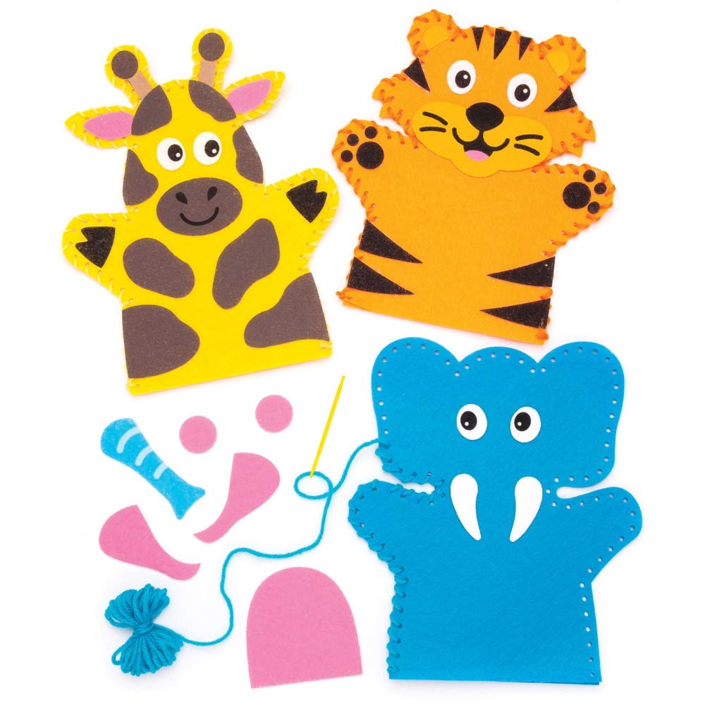 Baker Ross Jungle Animal Hand Puppet Sewing Kits - Pack of 4, 20-23cm Height