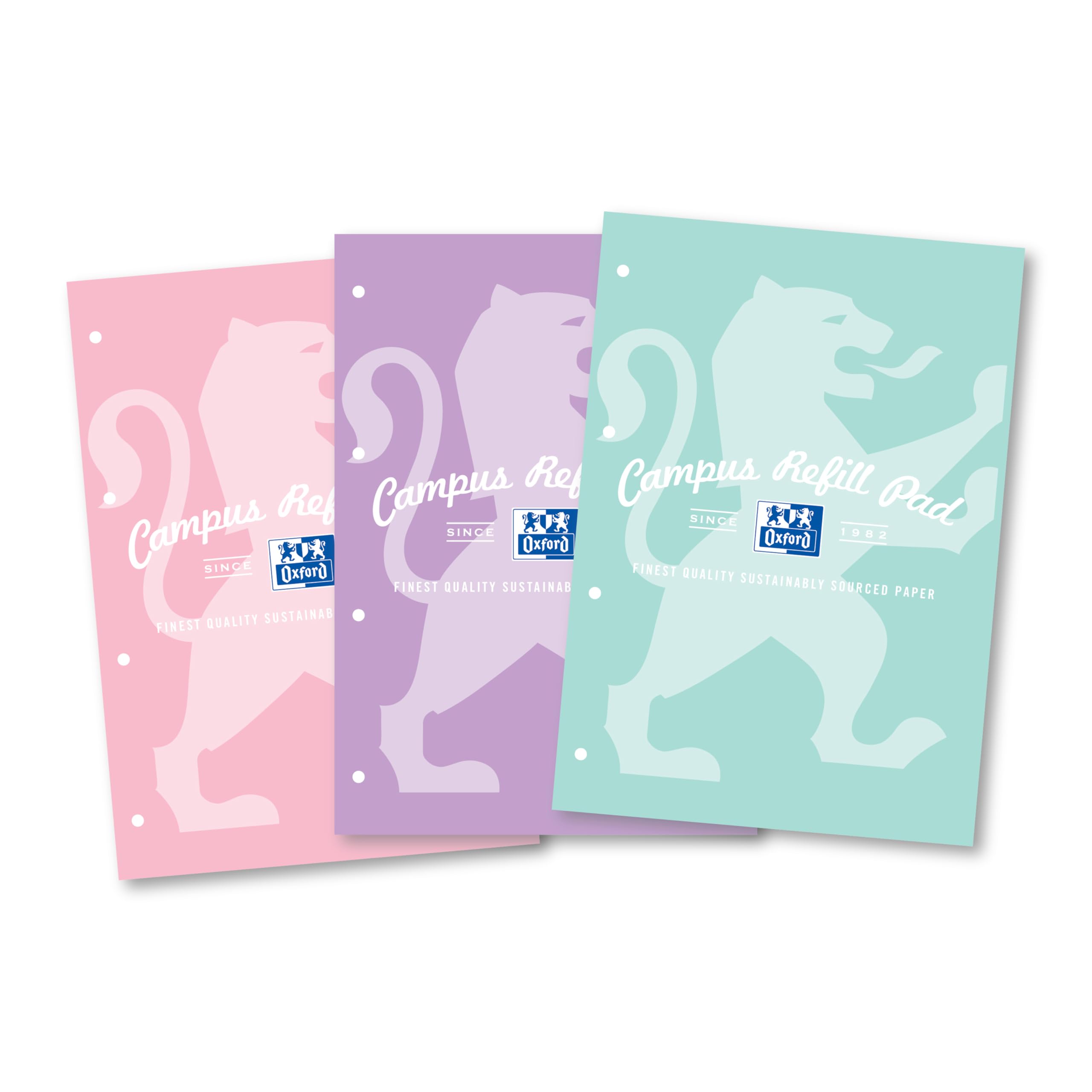 Oxford Campus A4 Lined Refill Pad - 140 Pages, Pastel Colours, 8mm Ruled with Margin | Pack of 3