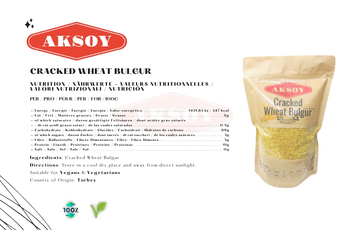 AKSOY Coarse Bulgur Wheat - 1KG Natural Whole Grain Cracked Wheat | Quick Cooking 3