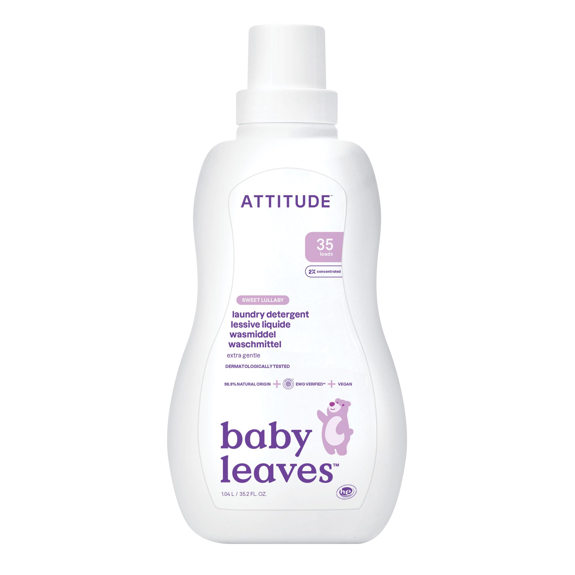 ATTITUDE Flüssigwaschmittel für Babys – süßer Schlafliedduft, EWG-geprüft, natürlichen Ursprungs, vegan, HE-kompatibel, 1,04 l (35 Waschladungen)
