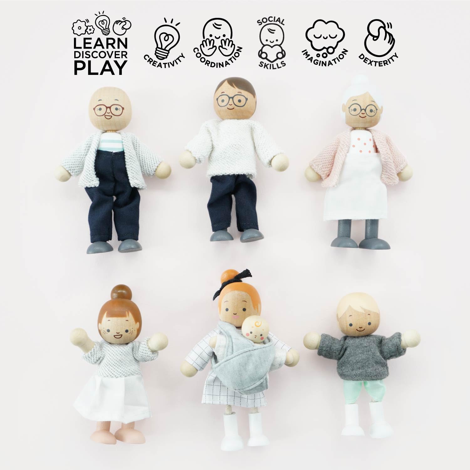 Le Toy Van My Doll Family Play Set - Wooden Figures for Doll Houses | Multicoloured 3