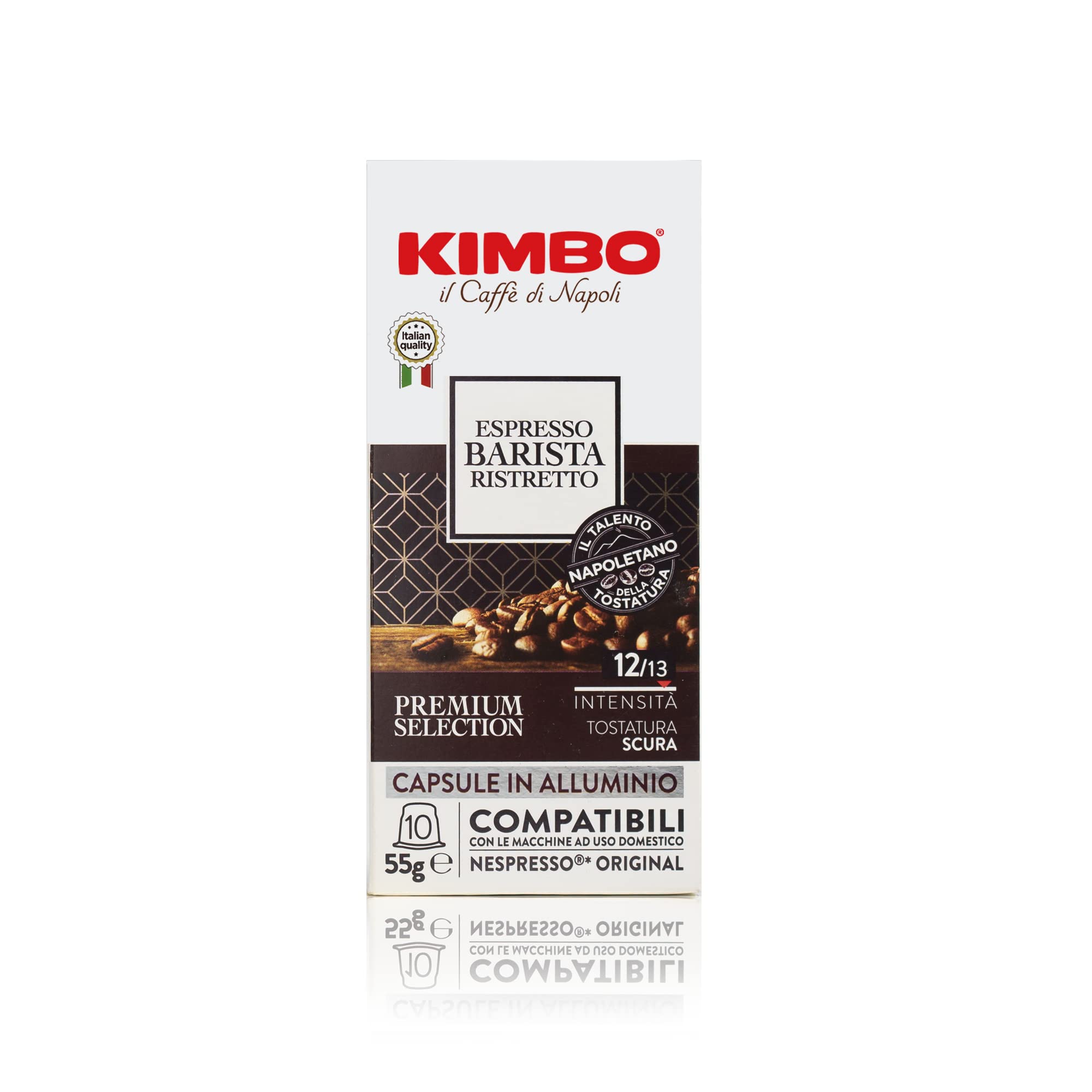Kimbo Espresso Barista Ristretto Kaffeekapseln (10 Aluminiumpads) | Nespresso-kompatibel | Dunkel gerösteter italienischer Kaffee