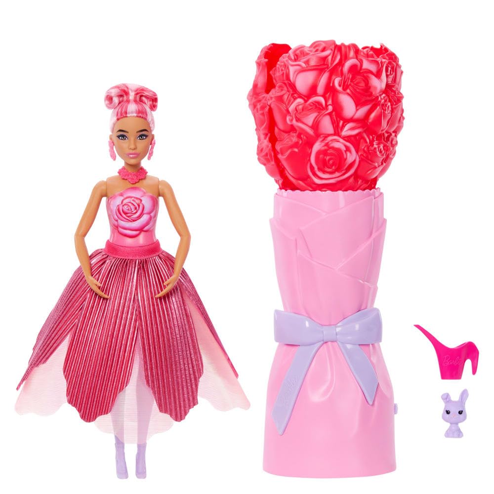 Barbie Petal Pop Scented Doll with Rose Dress & Accessories, Bouquet Reveal | Model JMF59 1