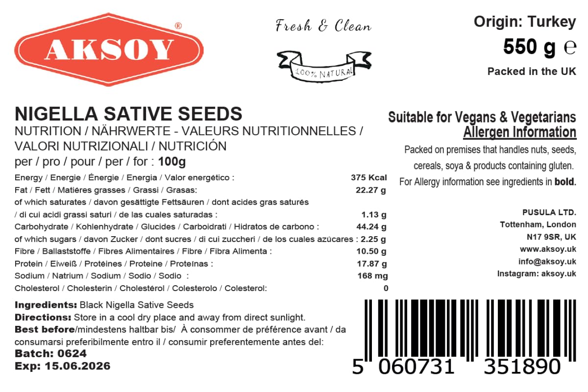 AKSOY Black Cumin Seeds (Nigella Sativa) - Premium Quality, Natural Spice | 550g 2