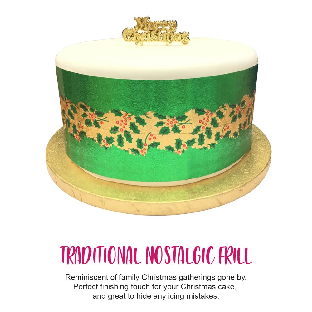 Anniversary House Traditional Christmas Cake Frill - Green Foil, 86cm Pre-Cut Decorative Trim 3