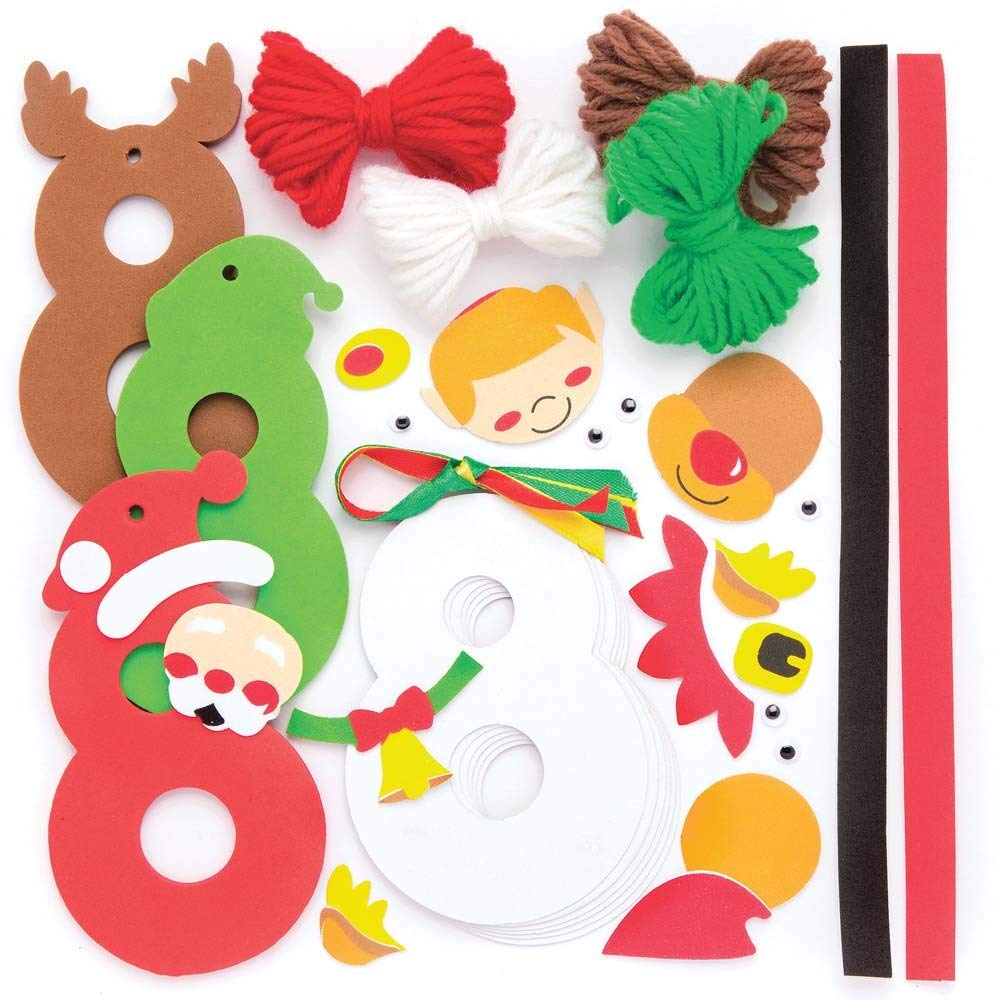 Baker Ross AR752 Christmas Pom Poms Decoration Kits - Santa, Elf & Reindeer Craft Kits