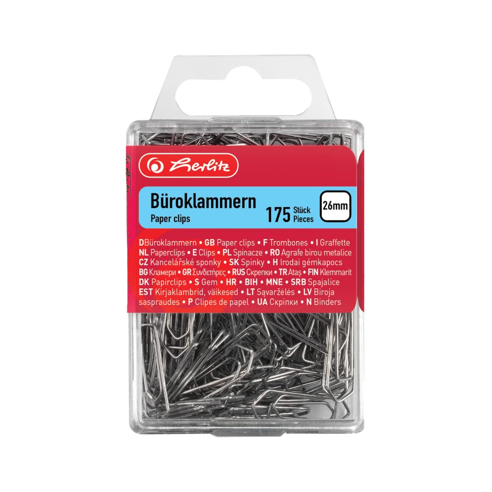 herlitz Zinc Plated Paper Clips - 26mm Length | 175 Pieces | Metal