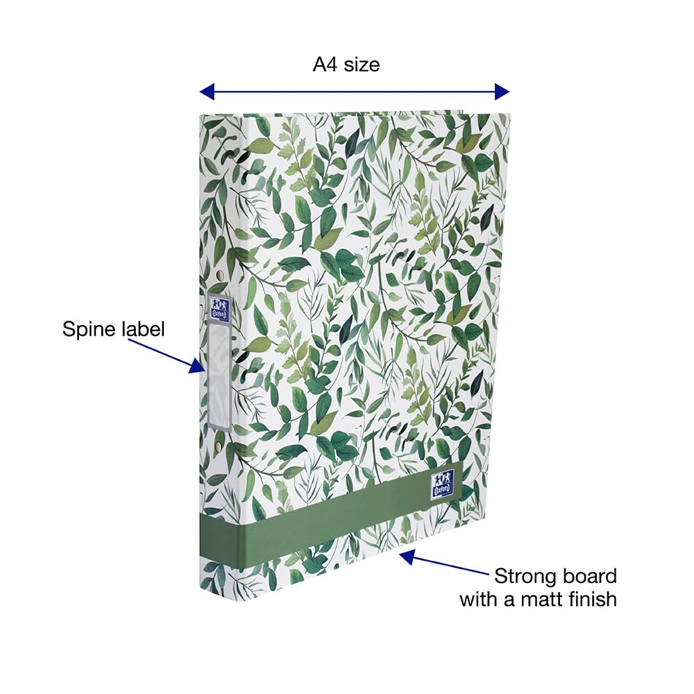 Oxford A4 Ring Binder - Leaves Design, 40mm Spine, 250 Sheet Capacity | Pack of 3