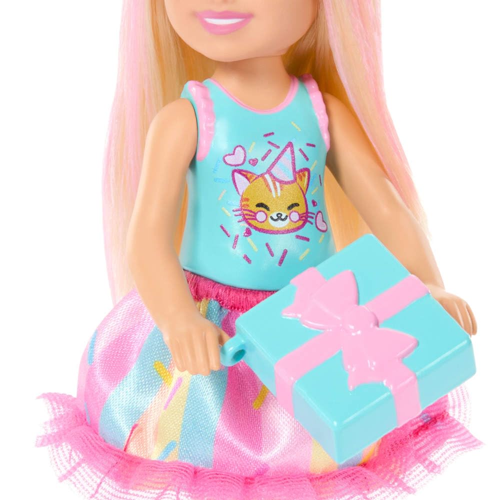 Barbie Club Chelsea 6-Inch Birthday Doll with Pink Streaks, Kitten Top & 4 Accessories | Ages 3+ 5