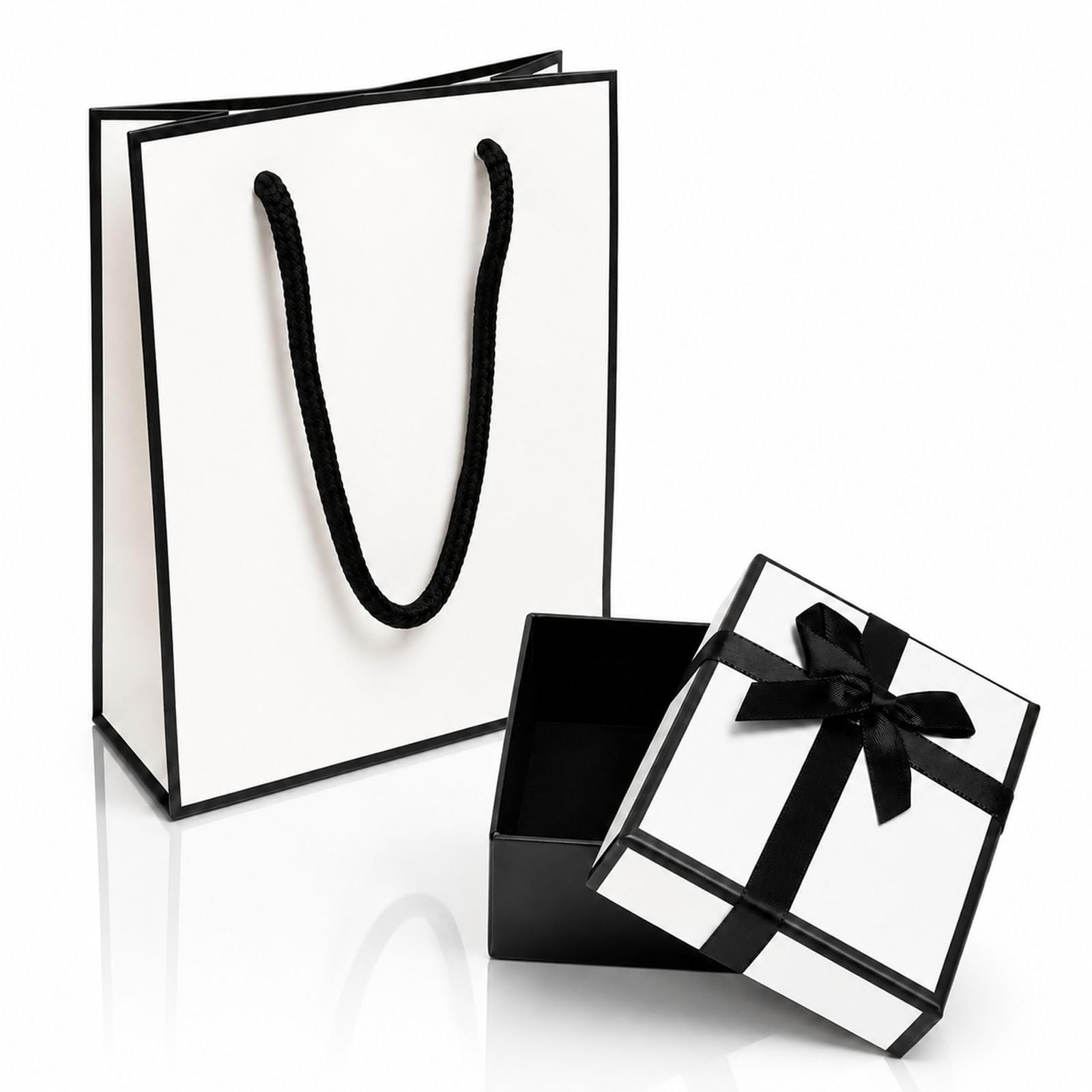 Admygo Premium Black & White Jewelry Gift Box Set with Matching Bag | 7x9x3cm Box