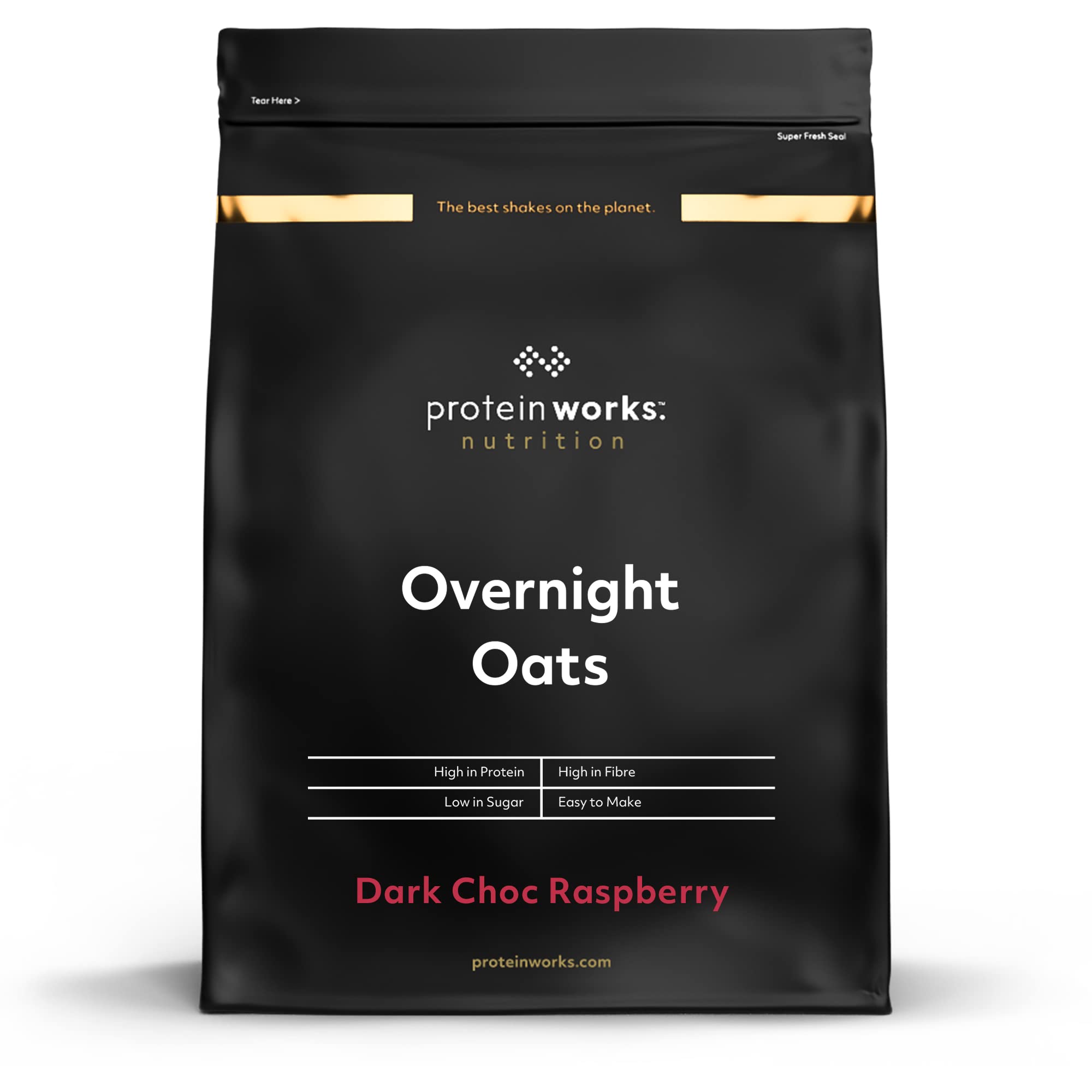Protein Works Overnight Oats – Proteinreiches Frühstück mit dunkler Schokolade und Himbeere, wenig Zucker, niedriger GI, mit Chia- und Leinsamen, 1 kg