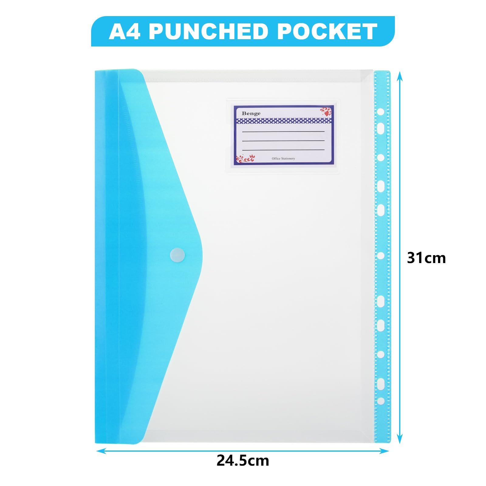 ASelected 12 Pcs A4 Plastic Wallets with Popper Closure | 6 Assorted Colors | 50 Sheet Capacity