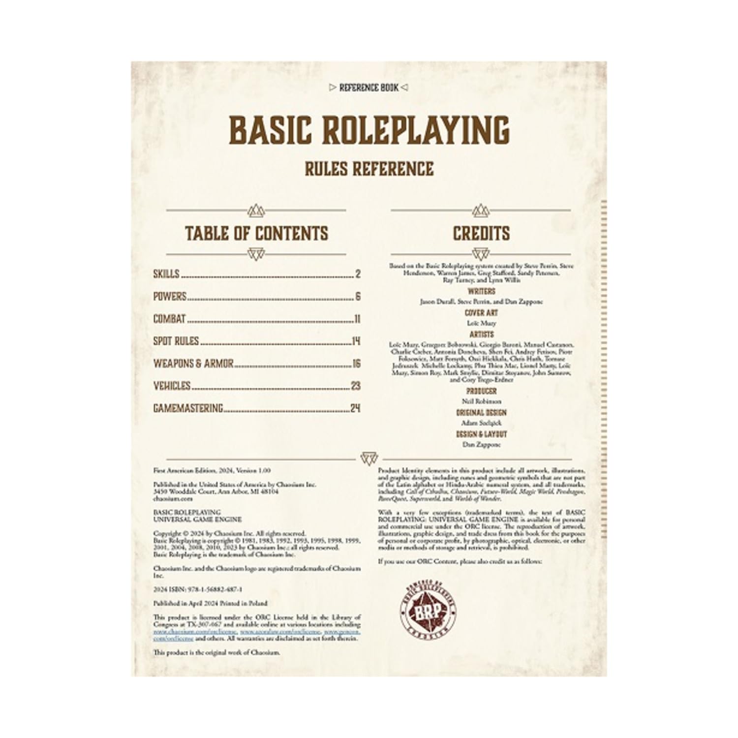 Chaosium Basic Roleplaying Gamemaster Screen Pack 2