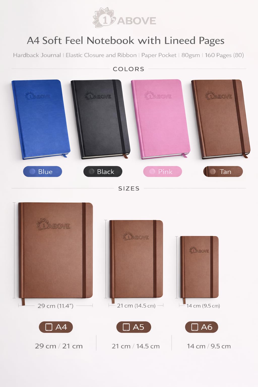 1ABOVE A4 Soft Feel Executive Notebook | Tan Hardback Journal | 160 Lined Pages 5