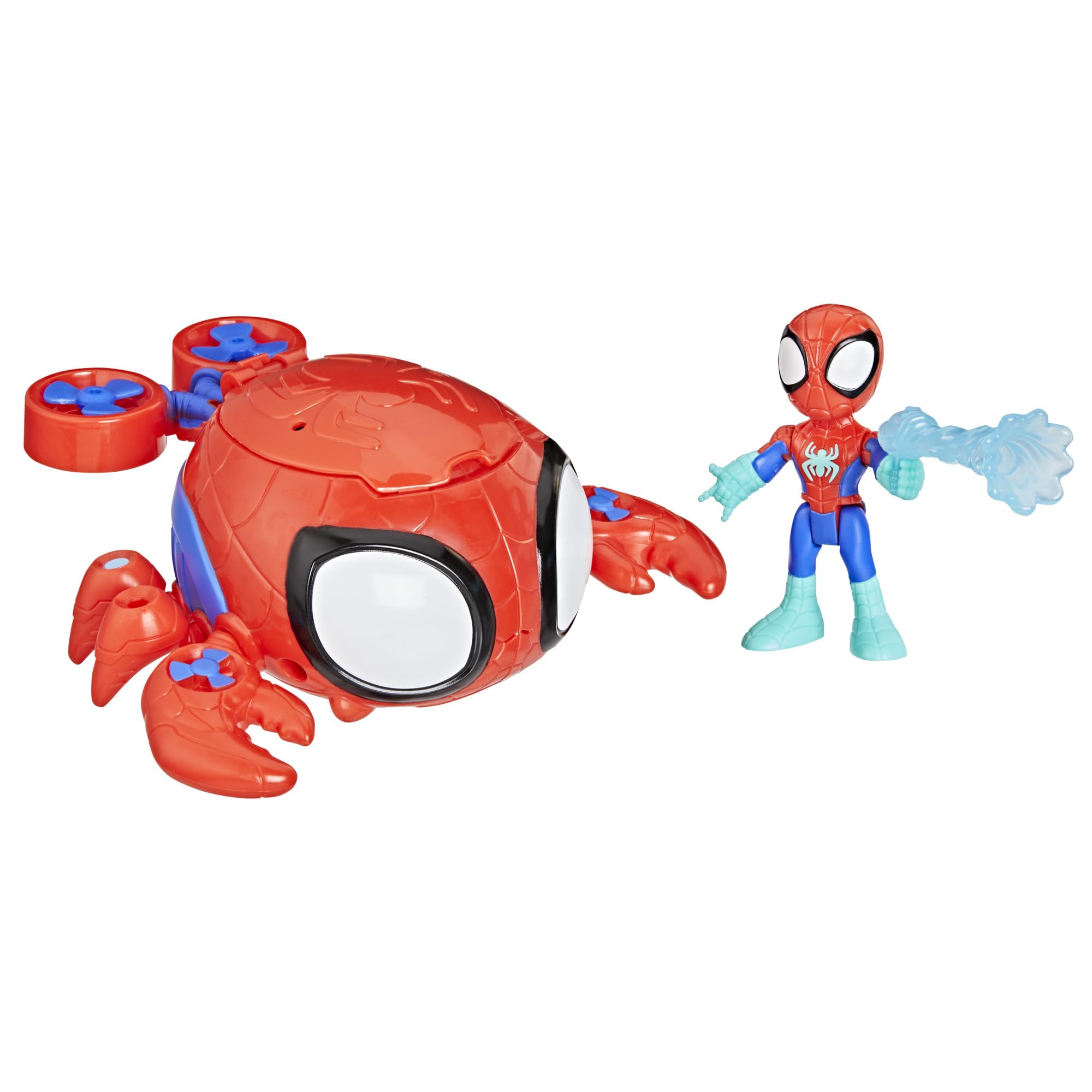 Spidey und seine erstaunlichen Freunde, Wassernetz-Spinnenkrabben-U-Boot-Spielzeug – Farbwechselaugen, 3-Zoll-Fahrzeug und Actionfigur-Spielset