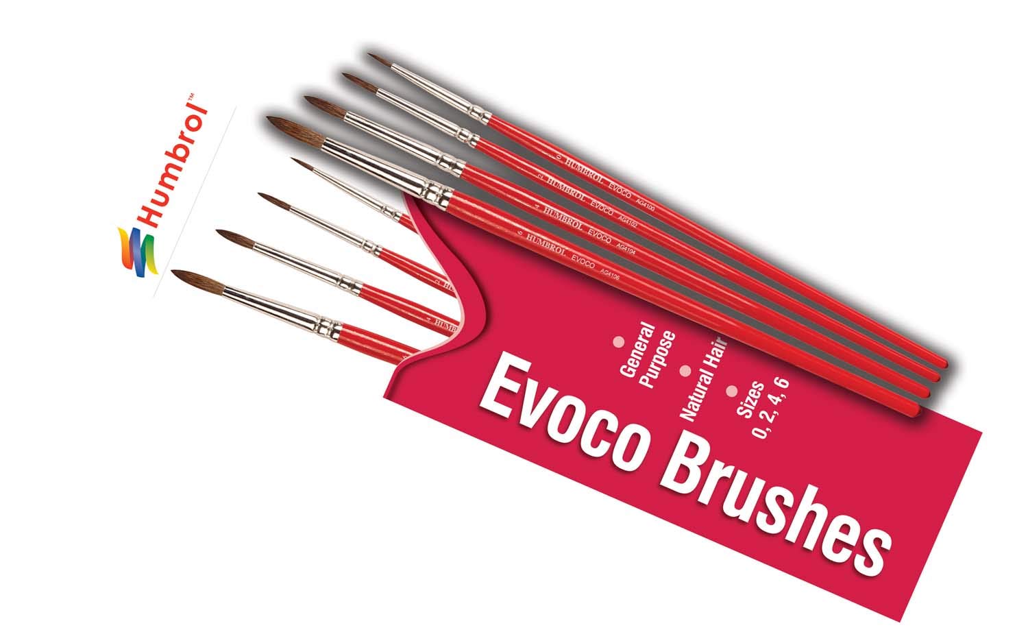 Humbrol Evoco Paint Brush Set - 4 Pack | Sizes 0, 2, 4, 6 | Natural Hair