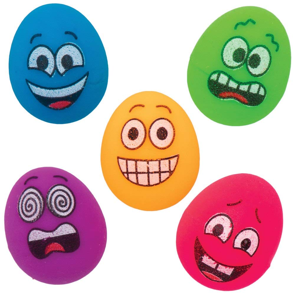 Baker Ross Mini Funky Face Egg Bouncy Balls - Pack of 10 | Rubber Novelty Toys | Ages 3+