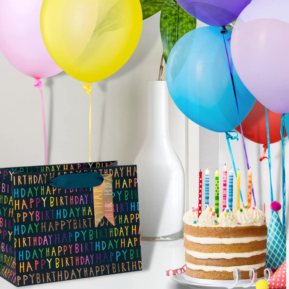 Glick Luxury Happy Birthday Large Landscape Gift Bag | Navy Blue | 355mm x 275mm x 100mm
