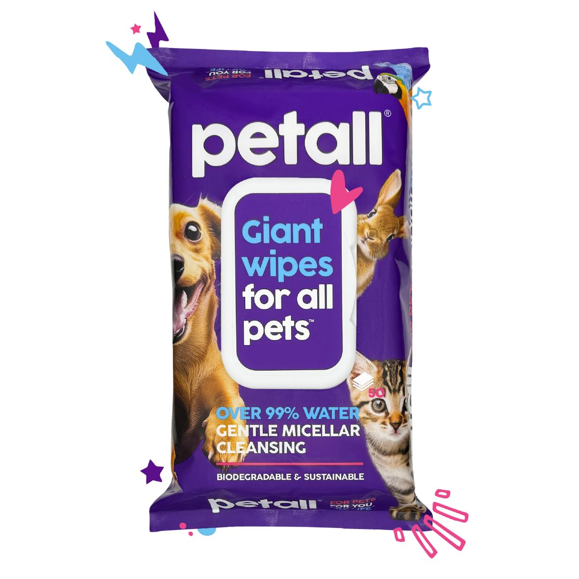 petall Extra Large Hypoallergenic Biodegradable Pet Wipes - 50 Count, 99% Water 1