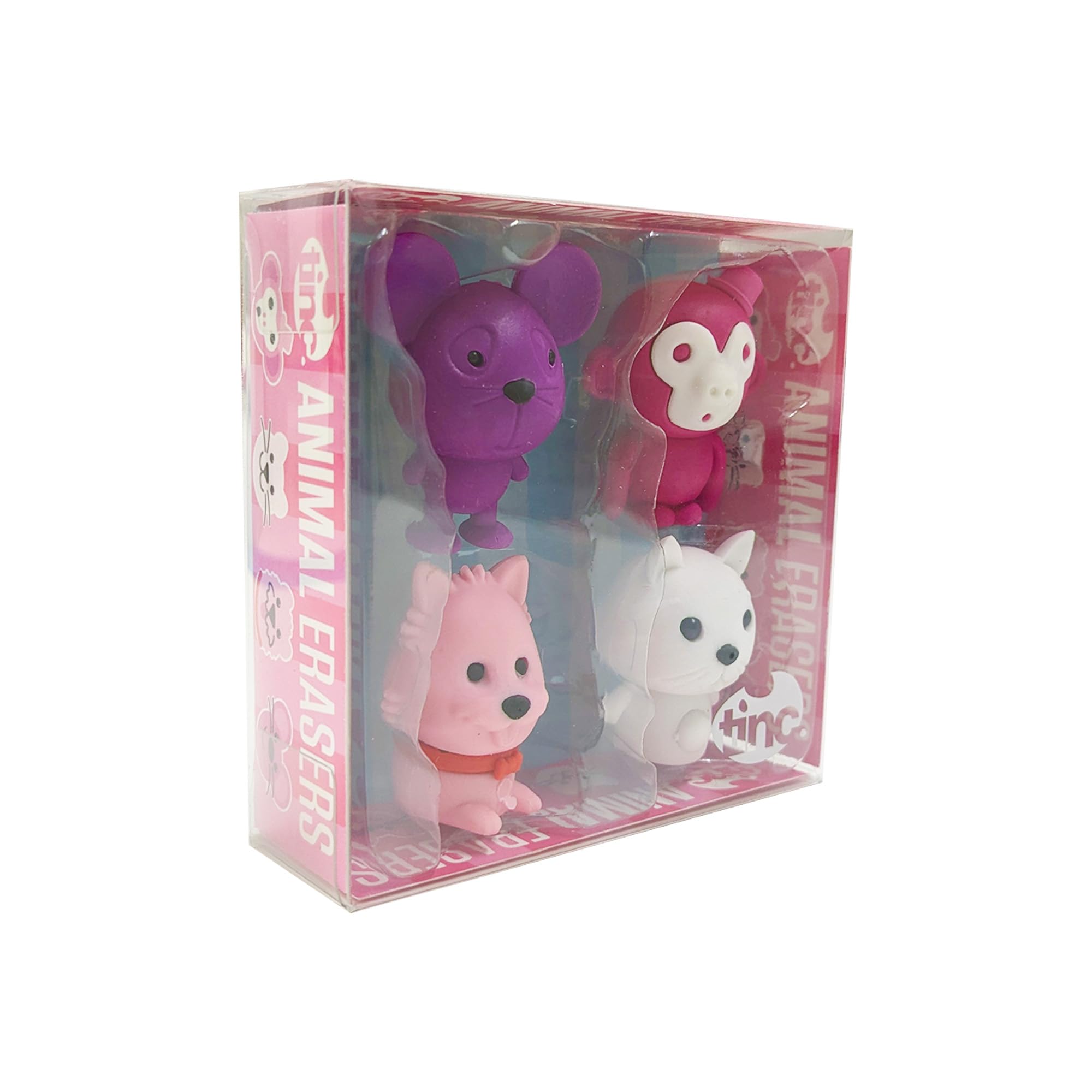 Tinc Animal Collection - Monkey, Cat, Dog, Mouse Scented Erasers (Pack of 4)