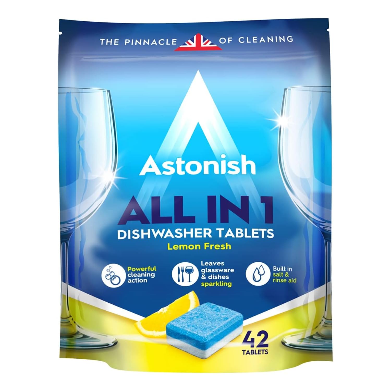Astonish All-in-1 Dishwasher Tablets with Salt and Rinse - Lemon Fresh Scent | 42 Count