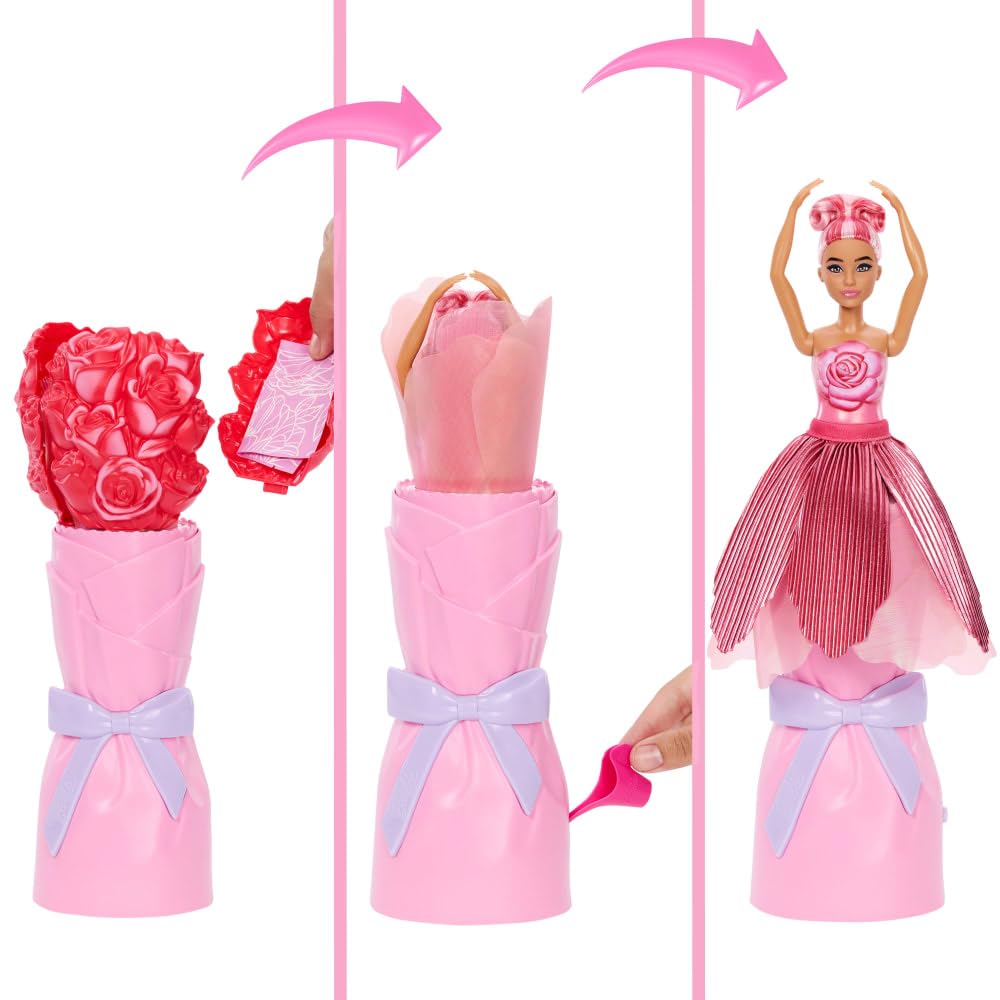 Barbie Petal Pop Scented Doll with Rose Dress & Accessories, Bouquet Reveal | Model JMF59 2