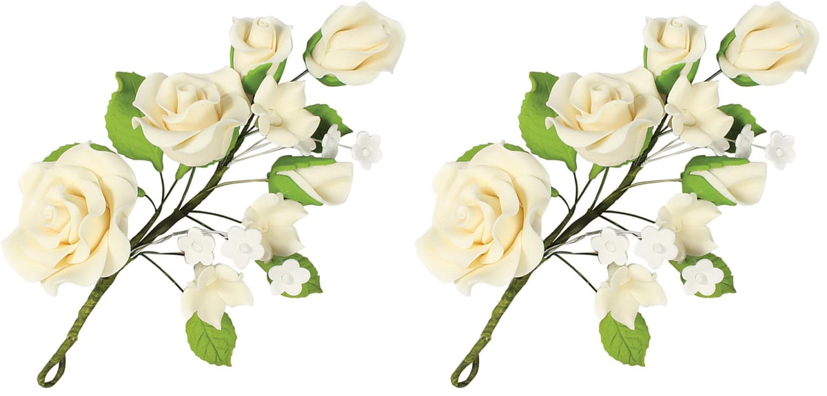 Culpitt Ivory Rose Flower Spray Cake Topper - Non-Edible, 14.5 cm, Pack of 2