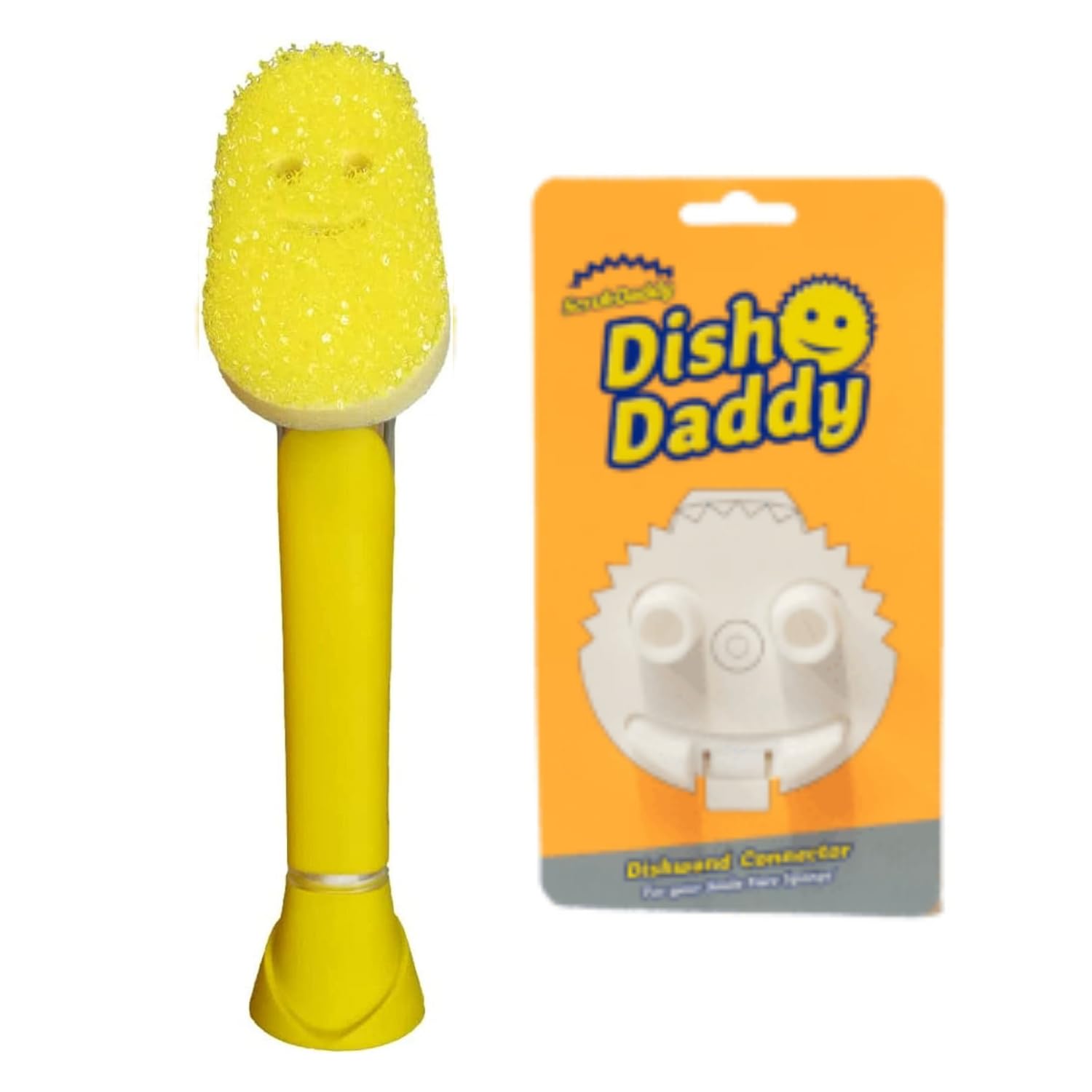 Scrub Daddy Dish Daddy Wand & Connector Head - Soap Dispensing Dish Brush with Texture-Changing Sponge, Built-in Scraper & Stand - Yellow 1