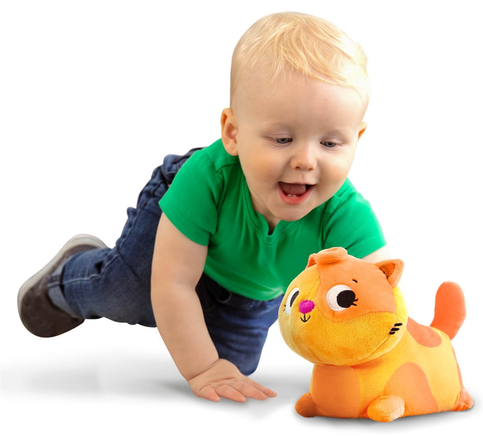 B. toys Plush Crawling Cat - Interactive Meowing Toy | Ages 6m+ | 6.25 inches